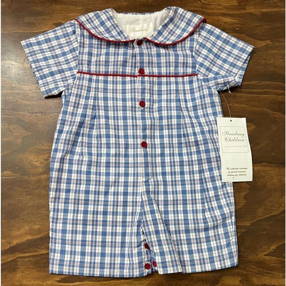 Strasburg plaid boys romper jonjon shortall size 24m toddler